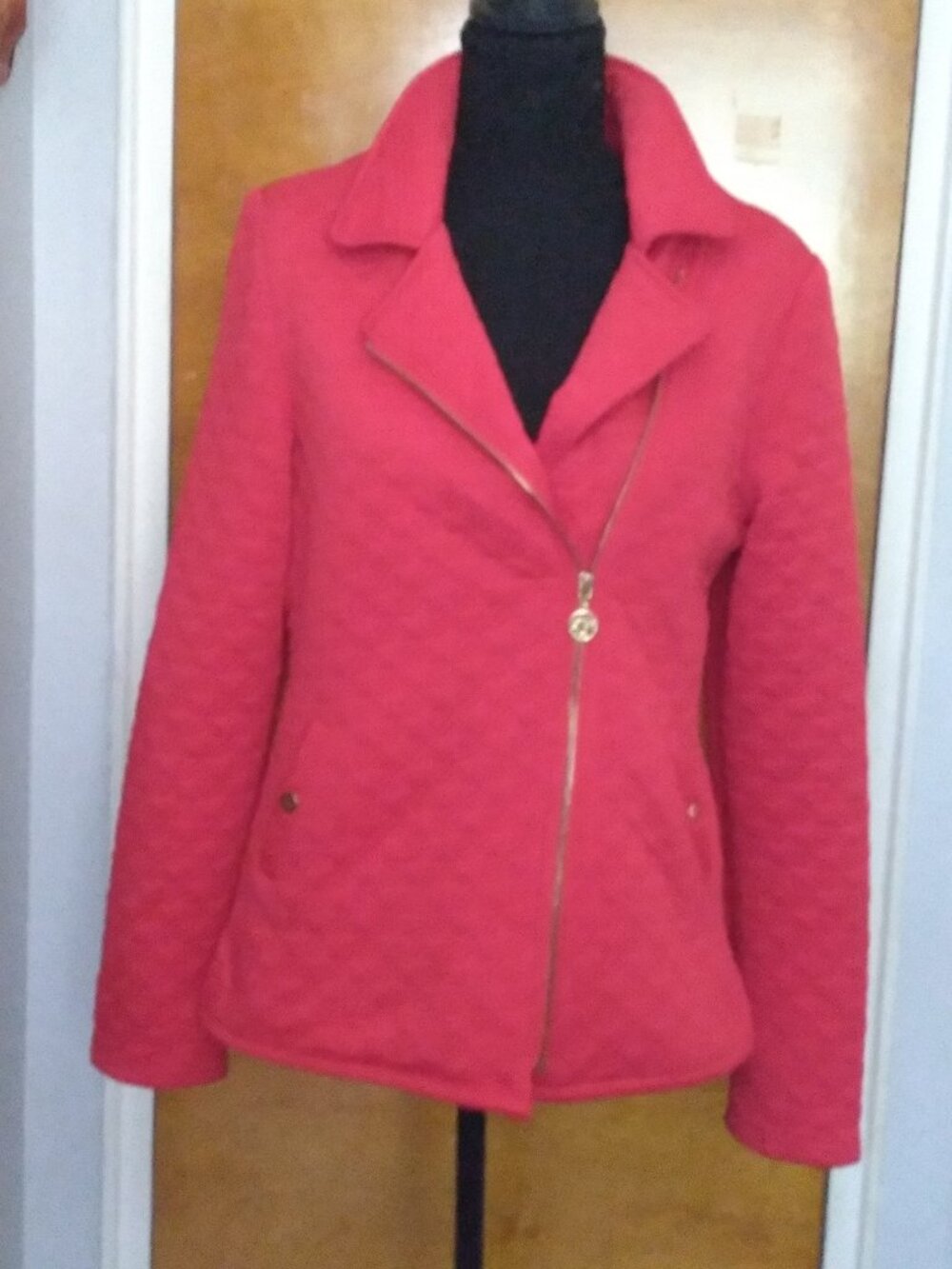 Anne Klein Red Textured Moto Jacket - Medium